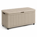 Coffre de rangement en plastique beige à roulettes avec couvercle, 100 x 50 x 55 cm