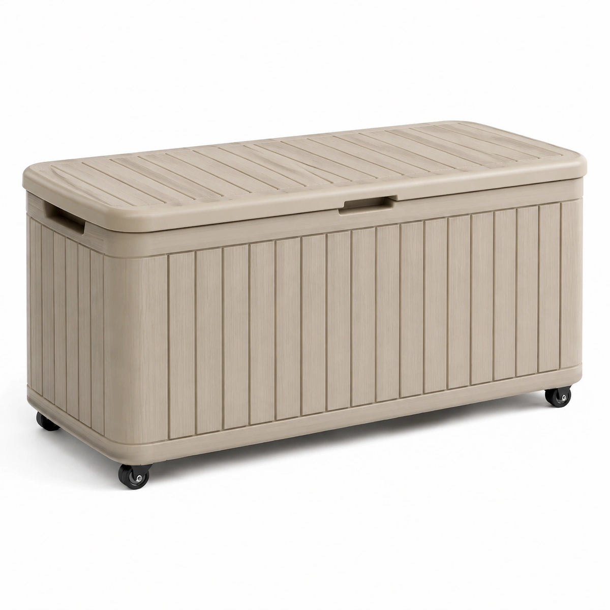 Coffre de rangement en plastique beige à roulettes avec couvercle, 100 x 50 x 55 cm