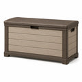 Coffre de rangement extérieur en plastique effet bois marron foncé et marron clair, 117 x 56 x 64 cm