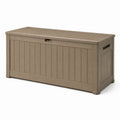Coffre de rangement extérieur en polypropylène taupe effet bois avec couvercle, 120 x 60 x 60 cm