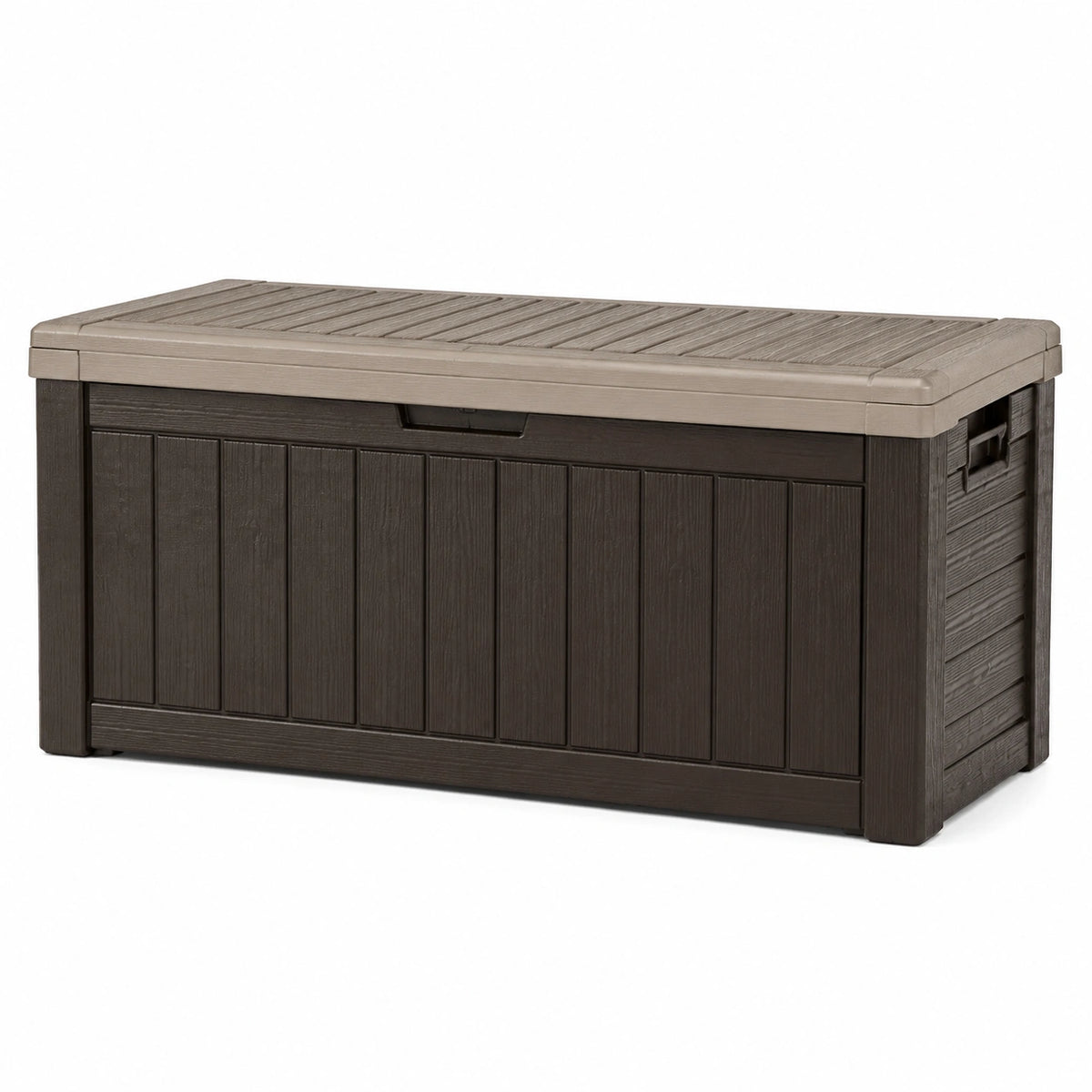 Coffre de rangement extérieur en résine 120 x 56 x 63 cm Marron foncé et Taupe avec couvercle
