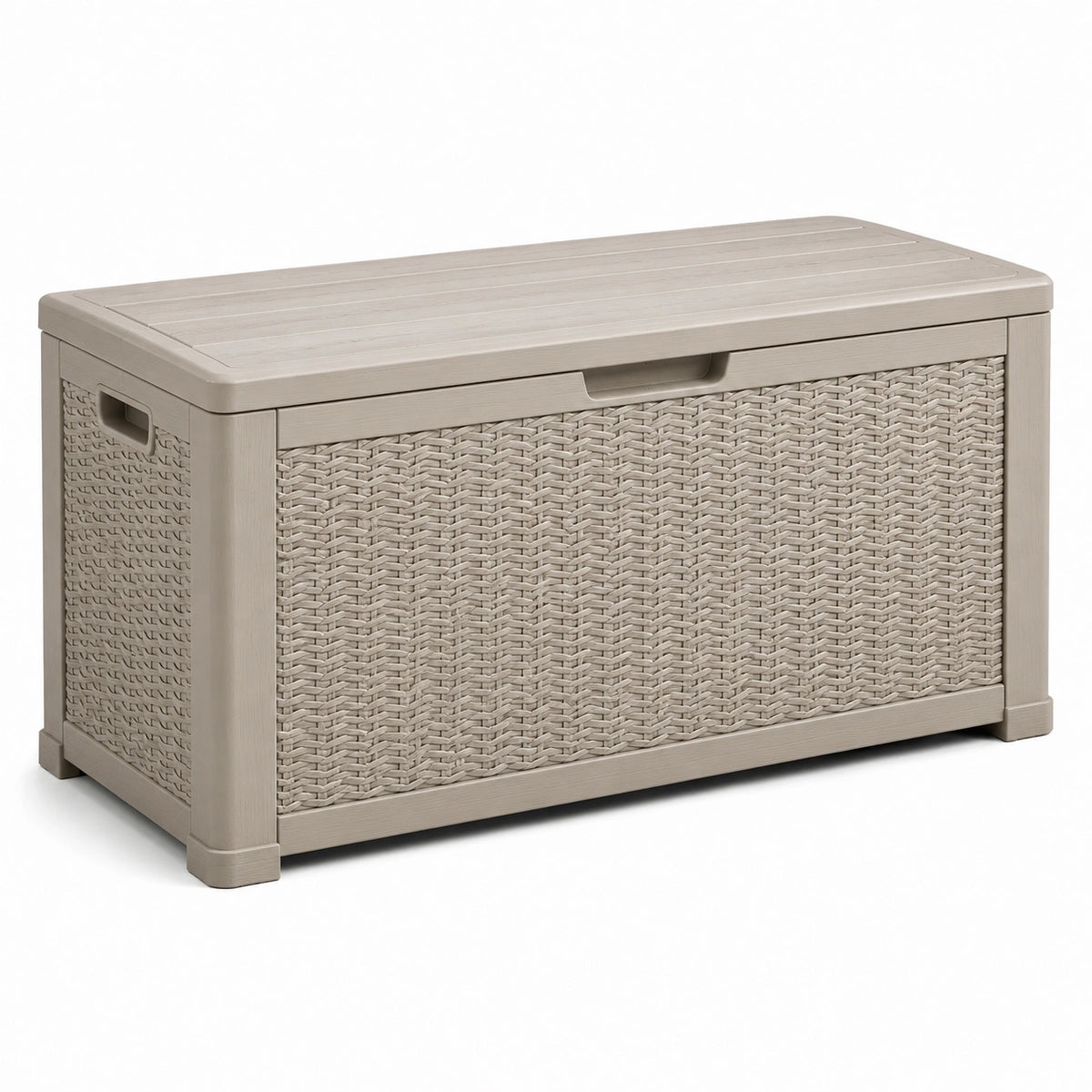 Coffre de rangement extérieur en résine effet tressé beige, 120 x 60 x 60 cm