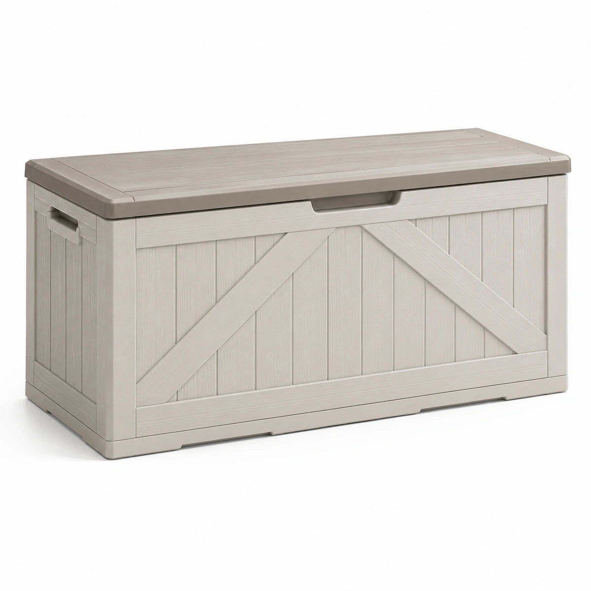 Coffre de rangement extérieur en résine effet bois Beige/Gris, 120 x 58 x 63 cm