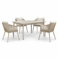 Ensemble de repas extérieur 4 places beige et blanc cassé, table 140 x 80 x 75 cm avec 4 fauteuils 61 x 60 x 82 cm