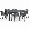 Ensemble repas extérieur 7 pièces gris anthracite, table 200 x 100 x 75 cm et 6 fauteuils