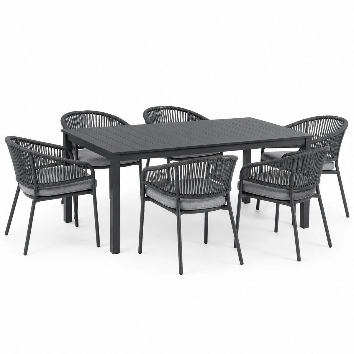 Ensemble repas extérieur 7 pièces gris anthracite, table 200 x 100 x 75 cm et 6 fauteuils