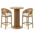 Ensemble table haute ronde Ø 90 x H 105 cm avec 2 tabourets 54 x 55 x H 105 cm en bois, rotin naturel et beige