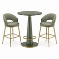 Ensemble de bar contemporain Vert olive et Doré avec table ronde Ø 80 x H 100 cm et 2 tabourets L 50 x P 52 x H 100 cm