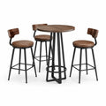 Ensemble bar industriel brun et noir avec plateau ovale 100 x 60 x 100 cm et 3 sièges 38 x 92 cm