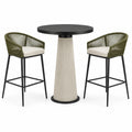 Ensemble de bar contemporain vert, noir et beige avec table ronde Ø 70 x H 100 cm et 2 tabourets L 55 x P 56 x H 100 cm
