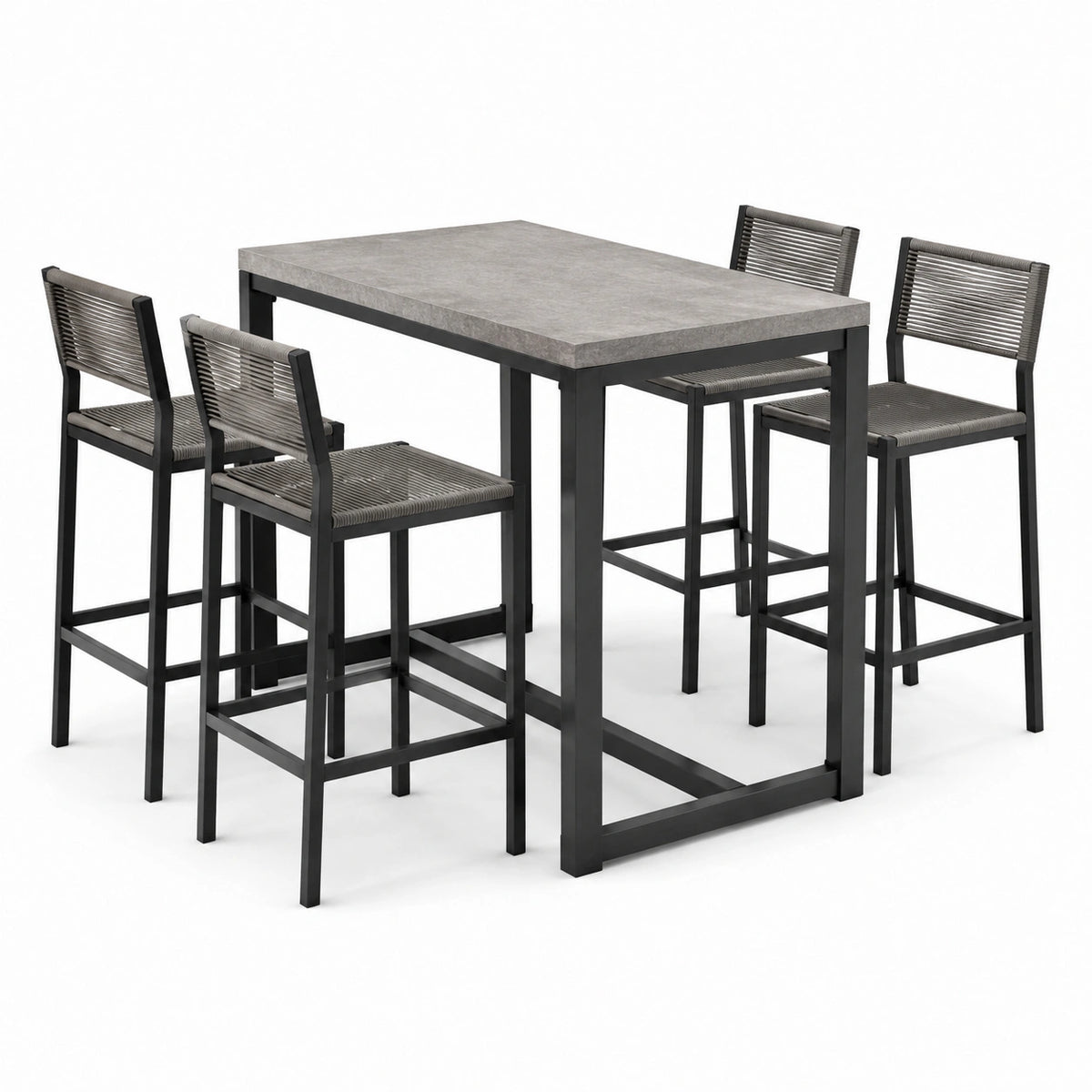 Ensemble table haute 120 x 70 x 105 cm avec 4 tabourets Noir/Gris