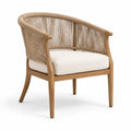 Fauteuil en bois naturel et corde tressée avec coussin beige, 75 x 70 x 80 cm