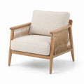Fauteuil en bois naturel et cordage beige avec coussins rembourrés, 76 x 82 x 84 cm