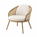 Fauteuil contemporain 72 x 68 x 80 cm en bois et cannage naturel, tissu bouclette écru
