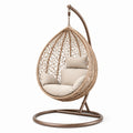 Fauteuil suspendu bohème 100 x 100 x 195 cm en fibres tressées beige avec support en acier marron
