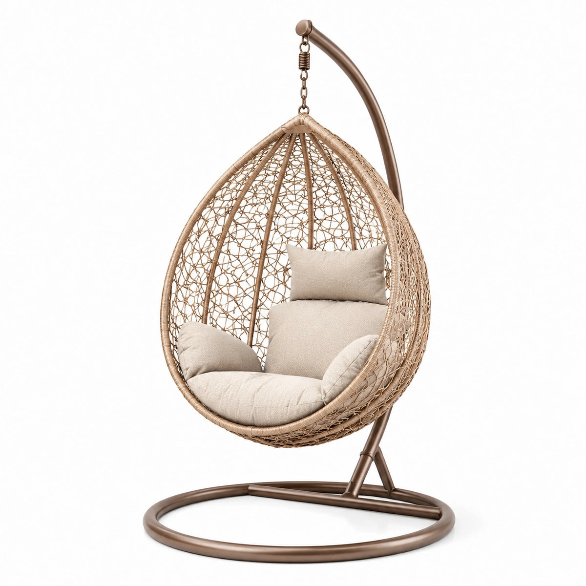 Fauteuil suspendu bohème 100 x 100 x 195 cm en fibres tressées beige avec support en acier marron