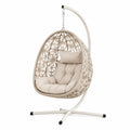 Fauteuil suspendu bohème beige en fibres tressées avec support, 105 x 105 x 195 cm