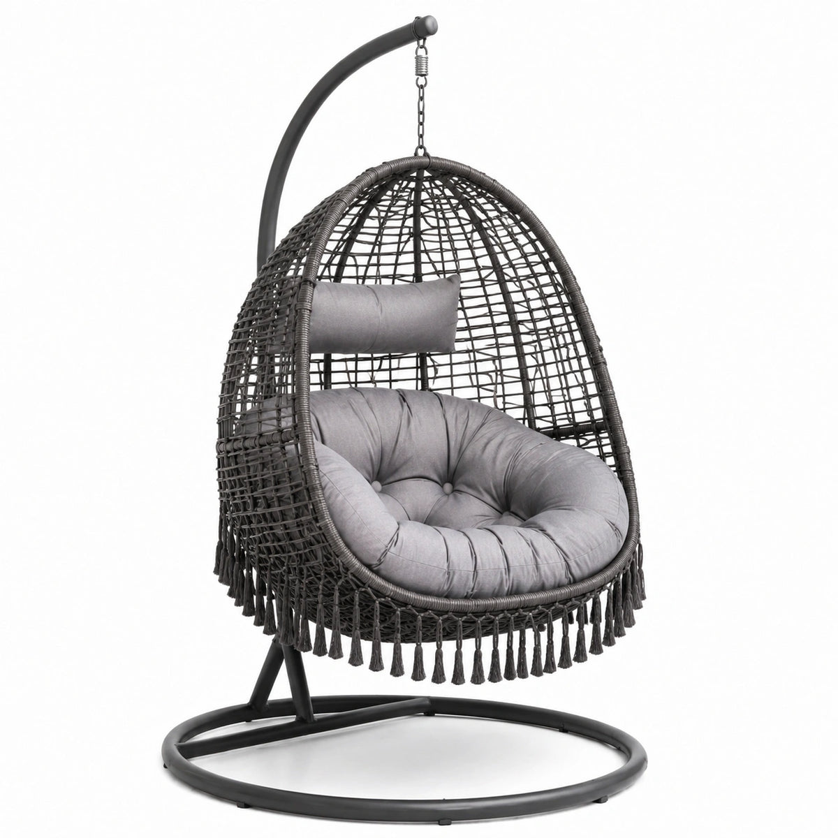 Fauteuil suspendu avec support 105 x 105 x 195 cm en acier et résine tressée Gris anthracite/Gris