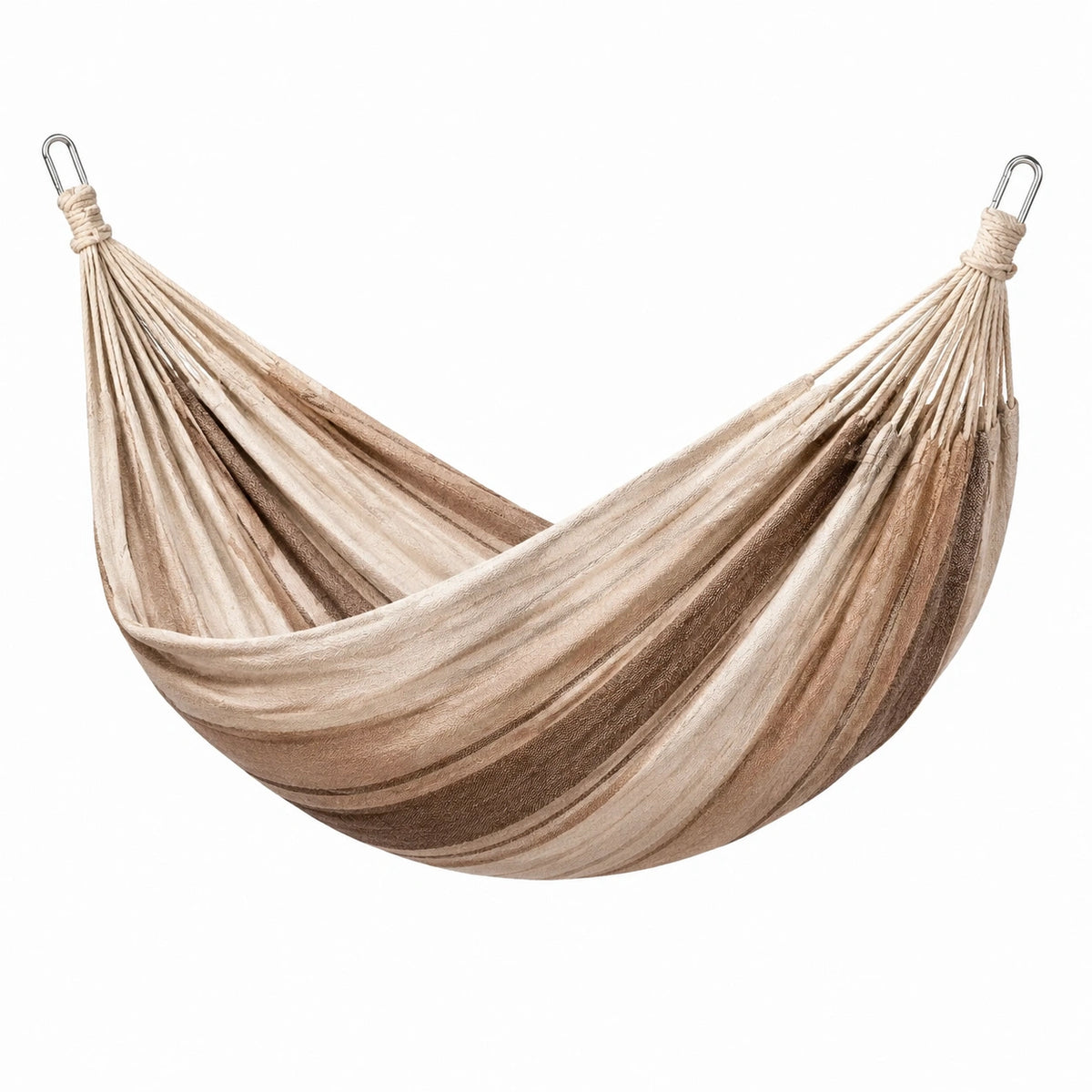 Hamac suspendu en coton rayé beige et marron, 300 x 150 cm